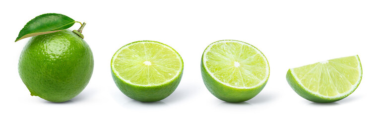 lime with leaf isolated on white background. 