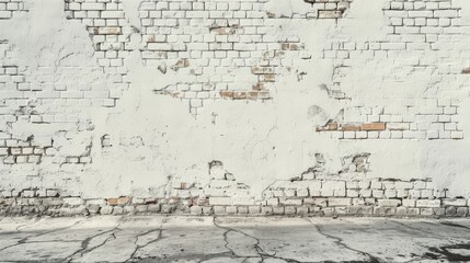 Fototapeta premium Urban setting with white distressed brick wall and space for text