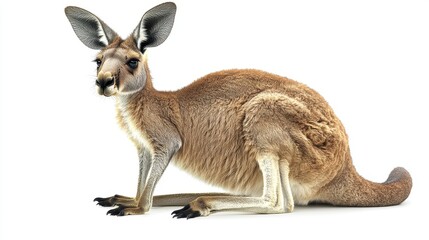 Fototapeta premium Side profile of a kangaroo against a crisp white background, highlighting its unique shape