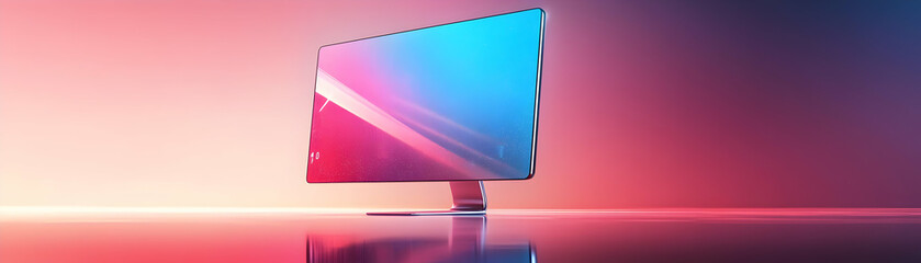 Holographic Monitor with Floating UI Elements Glowing in Ambient Light � Innovative Tech Concept on White Background with Ample Space for Copy