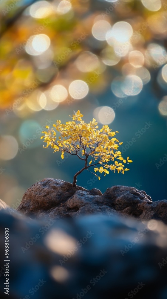 Canvas Prints Tiny yellow tree on rocky surface with