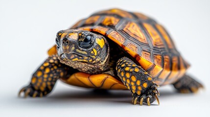 Obraz premium Turtle crawling on a white background