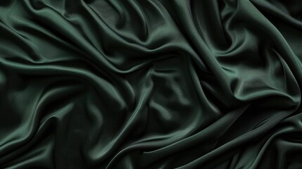 Obraz premium Black silk fabric with green stripes, wrinkled texture. Abstract dark green background template.