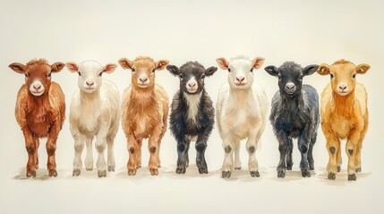 Watercolor illustration of farm animals on white background