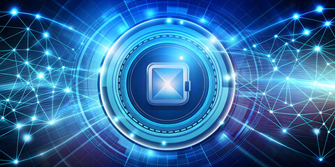 Obraz premium Vibrant Glowing Abstract Digital Art for World Diabetes Day: Futuristic Blood Sugar Monitoring Device with Geometric Patterns and Neon Blue Colors