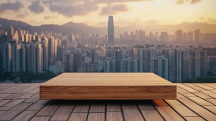 Obraz premium Wooden platform overlooking city