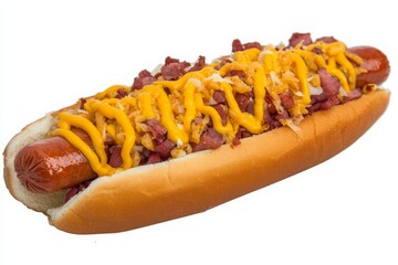 Hot Dog with Toppings on a White Background