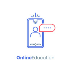 Fototapeta premium Online Education outline icon vector illustration with matching color scheme in trendy style. Education technology for e-learning courses. Editable graphic resources for many purposes.