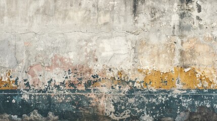 Obraz premium Damaged paint on aged concrete wall with abstract strokes and stains.