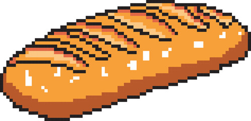 Pixelated Bread Loaf: A delightful and nostalgic pixelated illustration of a freshly baked loaf of bread, perfect for 8-bit and retro-themed projects.  