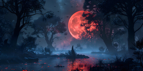 Obraz premium Background moon clouds and sky on Halloween d