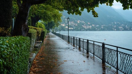 Naklejka premium A very long path along the lake