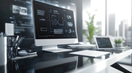 Naklejka premium High-tech digital planning tools displayed on a sleek modern desk