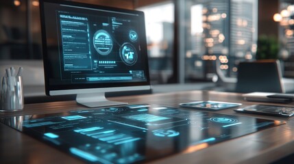 Obraz premium High-tech digital planning tools displayed on a sleek modern desk