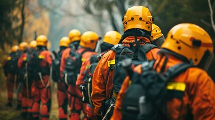 Fototapeta premium Practicing Drills: How Emergency Response Teams Prepare for Potential Disasters. Concept Disaster scenarios, emergency drills, response training, crisis management practices, preparedness protocols