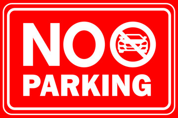 No parking sign. Sign with text no parking and crossed out car. Plate with a red no parking sign for outdoor installation. Vector illustration isolated on white background