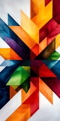 Obraz premium Abstract geometric pattern with vibrant colors and sharp angles creating a dynamic and modern visual composition.