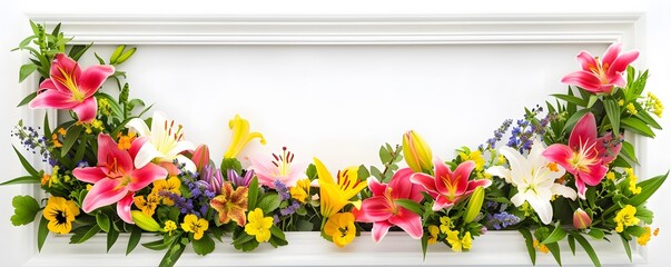 White Frame Surrounded by Colorful Flowers