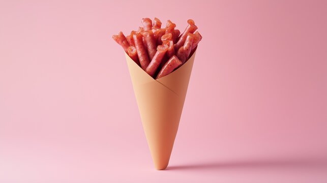 Sausage chicken or beef process meat food on brown paper wrapping eco friendly no plastic