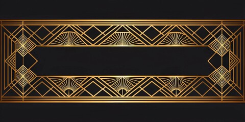 Art Deco Geometric Frame - Black Background with Gold Design, Art Deco, Geometric Frame, Gold Design