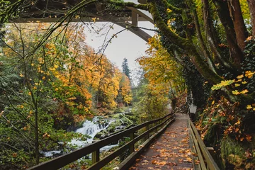 Fleecedeken met foto Waterfall on an Autumn day in Tumwater Park Washington © Marina
