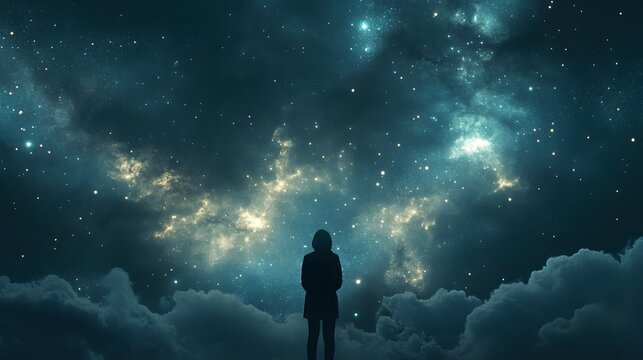 39. A person standing in front of a starry night sky - Powered by Adobe