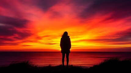 Fototapeta premium 40. A person standing in front of a sunset