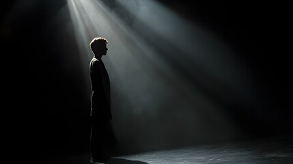 Fototapeta premium 41. A person illuminated by a single spotlight, dramatic expression
