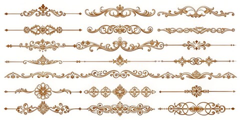 Fototapeta premium Gold Ornate Design Set, 8 pieces, Detailed, Vintage, Ornamental, design elements, decorative
