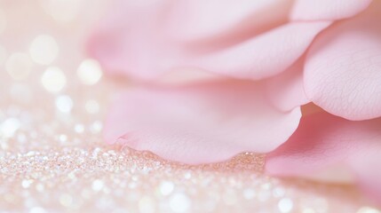 Soft pink rose petals lay gracefully on a shimmering background, creating a serene and elegant ambiance for special moments