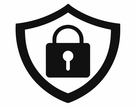 recommend clip art: Safety shield lock protection security silhouette line art icon illustration