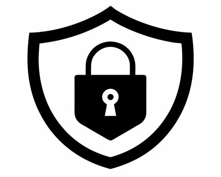 recommend clip art: Safety shield lock protection security silhouette line art icon illustration