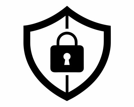 recommend clip art: Safety shield lock protection security silhouette line art icon illustration