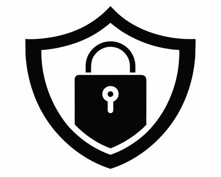 recommend clip art: Safety shield lock protection security silhouette line art icon illustration