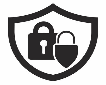 recommend clip art: Safety shield lock protection security silhouette line art icon illustration