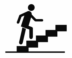 Walking up staircase or stairs icon and vector illustration