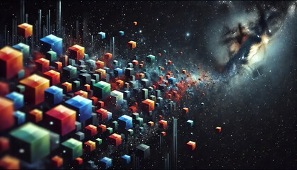 Cosmic Cube Escape: Vibrant Blocks in Space