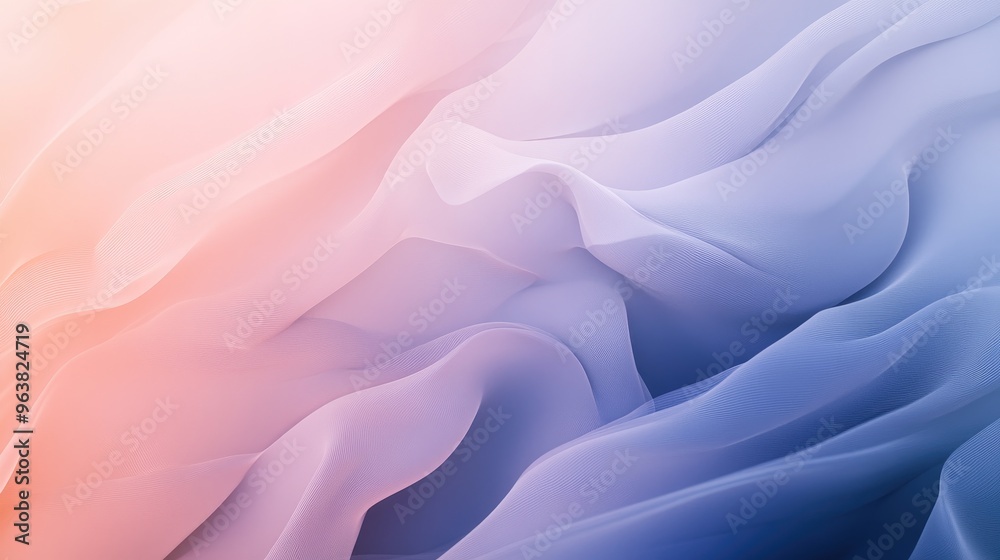 Poster a gradient background transitioning from deep blue to light pink, with soft, flowing lines adding de
