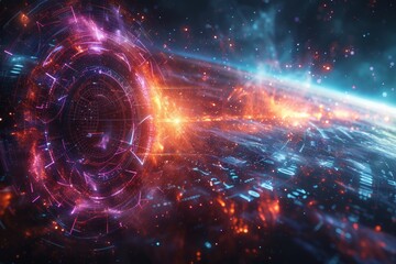 Obraz premium Abstract representation of mathematics unfolds, where complex equations and geometric shapes intersect in a symphony of logic and precision. Mathematical art concept