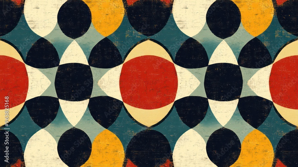 Fototapete A colorful abstract design with circles and squares. The design is very busy and has a lot of different colors