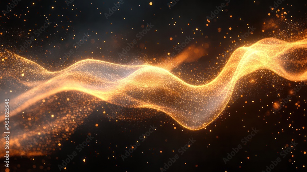 Leinwandbilder a long, curving line of glowing gold sparks. the sparks are scattered throughout the image, creating