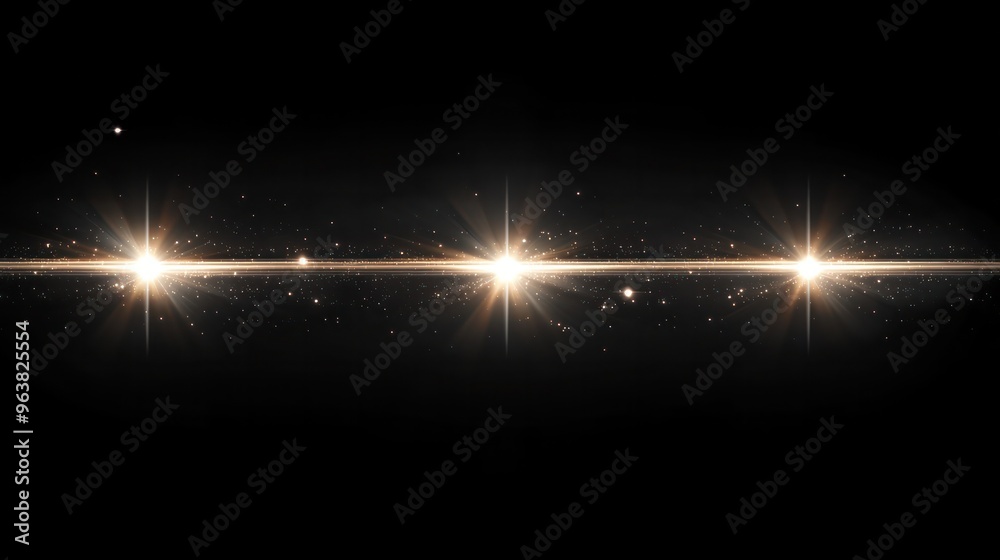 Fototapete A row of three bright lights on a dark background. The lights are shining brightly and creating a sense of warmth and energy