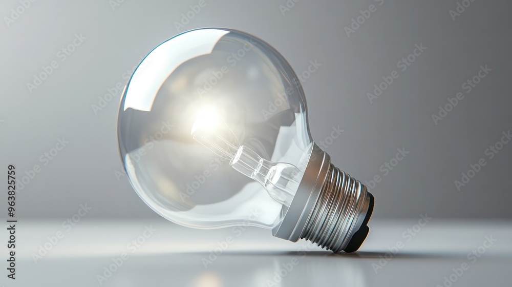 Poster a light bulb is lit up and is sitting on a table. the light bulb is the main focus of the image, and
