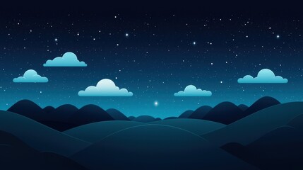 Serene Night Sky with Stars and Clouds Over Rolling Hills - Tranquil Weather Conditions and Climate Illustration