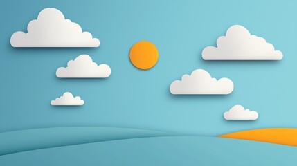 Minimalistic Weather Conditions Illustration with Sun and Clouds in a Clear Blue Sky