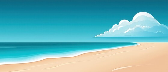 Serene Coastal Weather Conditions with Clear Blue Sky and Puffy Clouds Over a Tranquil Beach