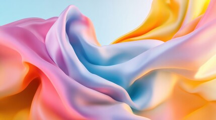 Obraz premium Smooth waves of pastel silk blend together in a colorful abstract pattern, showcasing vibrant hues and soft textures that flow effortlessly