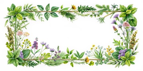 Watercolor Floral Frame with Wildflowers and Greenery, Watercolor, Botanical Illustration, Frame, Border, Wildflowers, Greenery