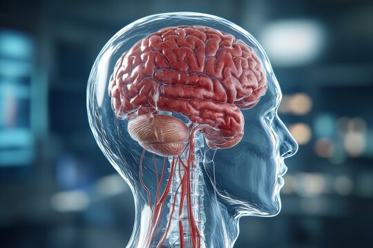 Dura mater mechanoreceptors and vestibulocochlear nerve 3d brain anatomy illustration highlighting neural connections and brain regions for neurological study