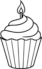Cupcake with Birthday Candle Line Art Illustration Design for Celebrations